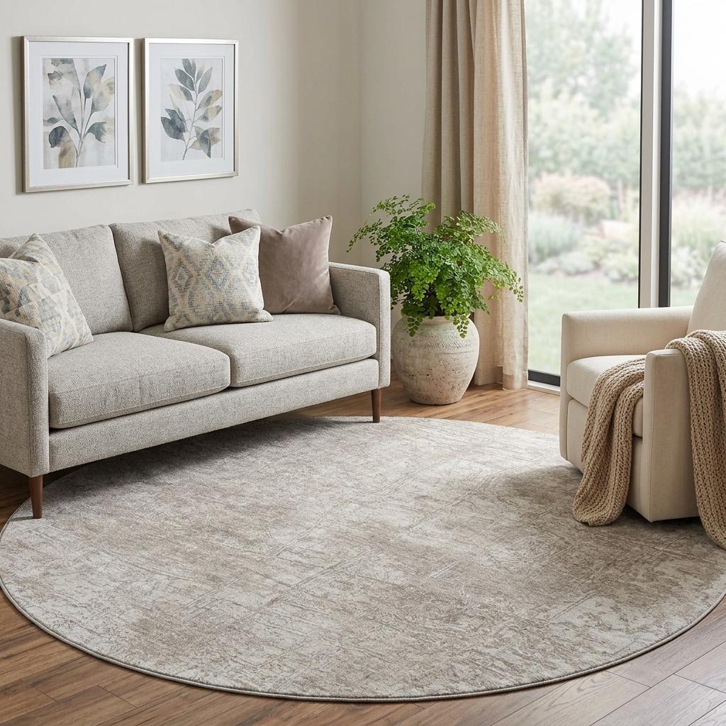 8' Ivory And Gray Abstract Shag Washable Round Rug With UV Protection - HomeRoots - Flyclothing LLC