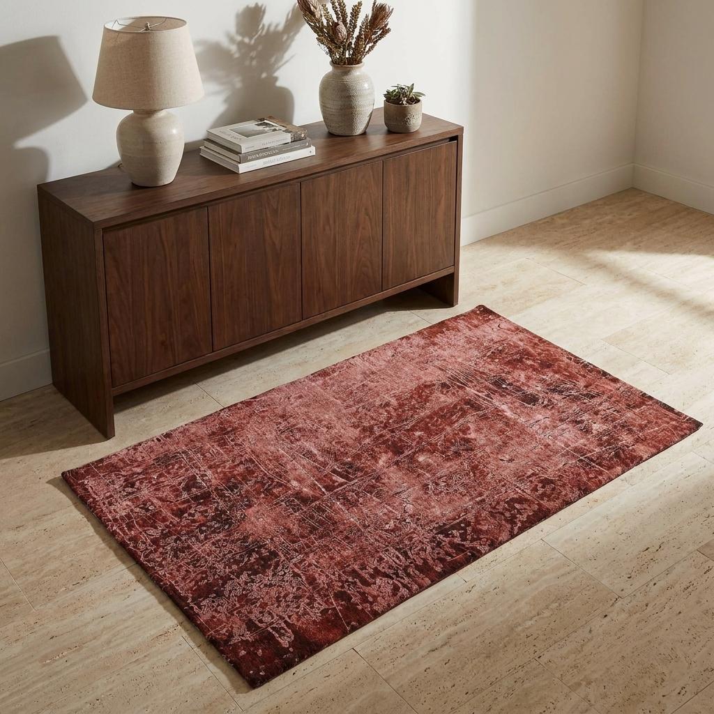 3' X 5' Merlot And Charcoal Abstract Shag Washable Area Rug With UV Protection - HomeRoots - Flyclothing LLC