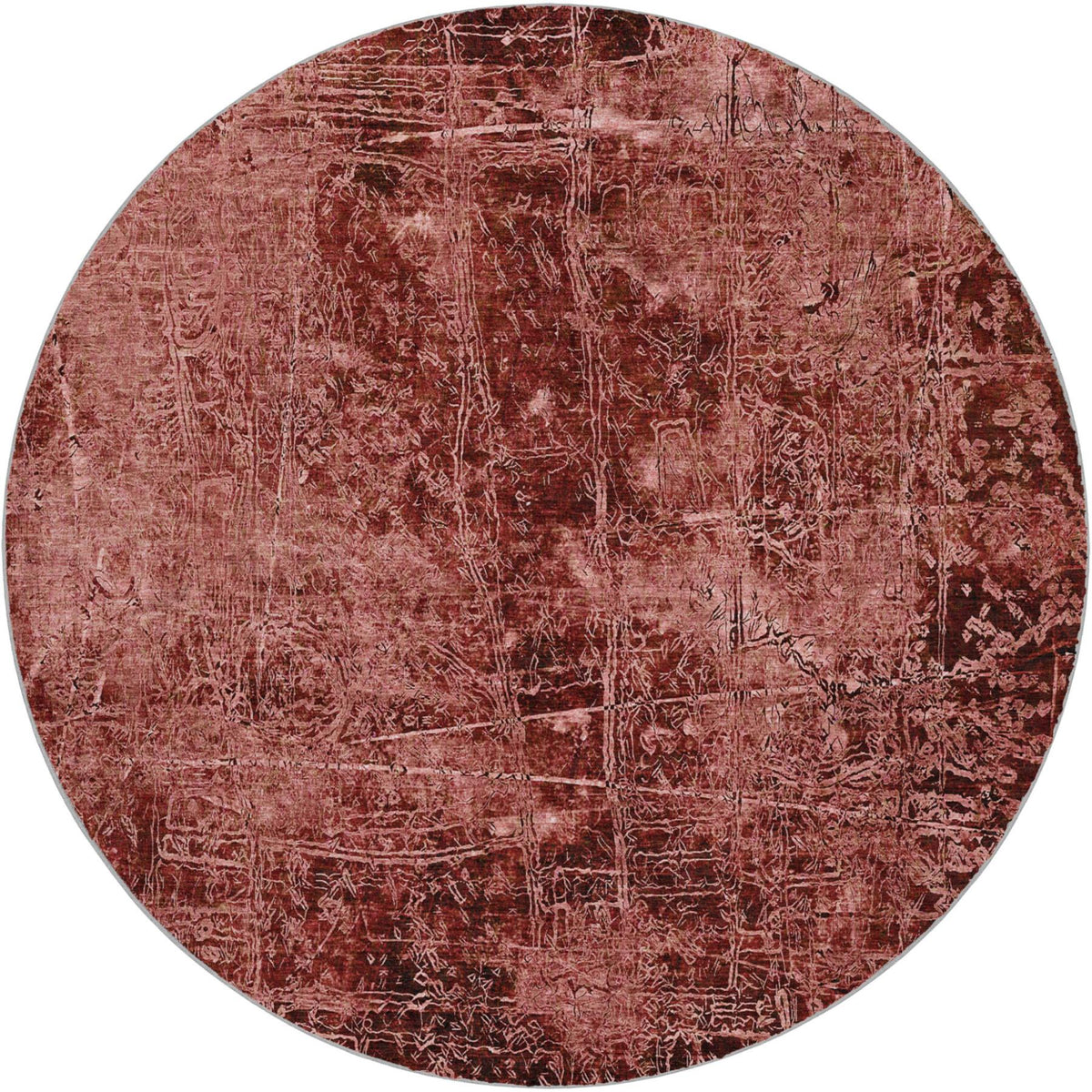 8' Merlot And Charcoal Abstract Shag Washable Round Rug With UV Protection - HomeRoots - Flyclothing LLC