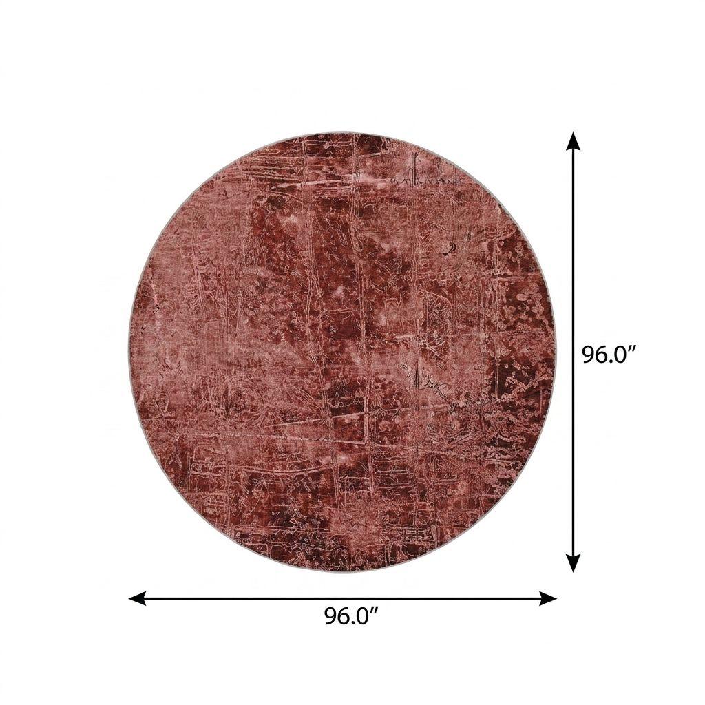 8' Merlot And Charcoal Abstract Shag Washable Round Rug With UV Protection - HomeRoots - Flyclothing LLC