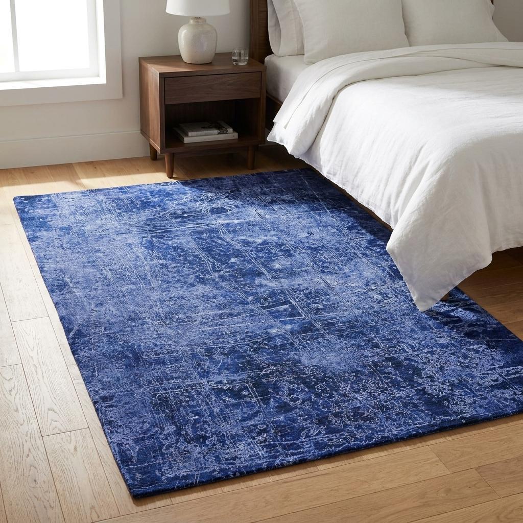 3' X 5' Navy Blue And Ivory Abstract Shag Washable Area Rug With UV Protection - HomeRoots - Flyclothing LLC