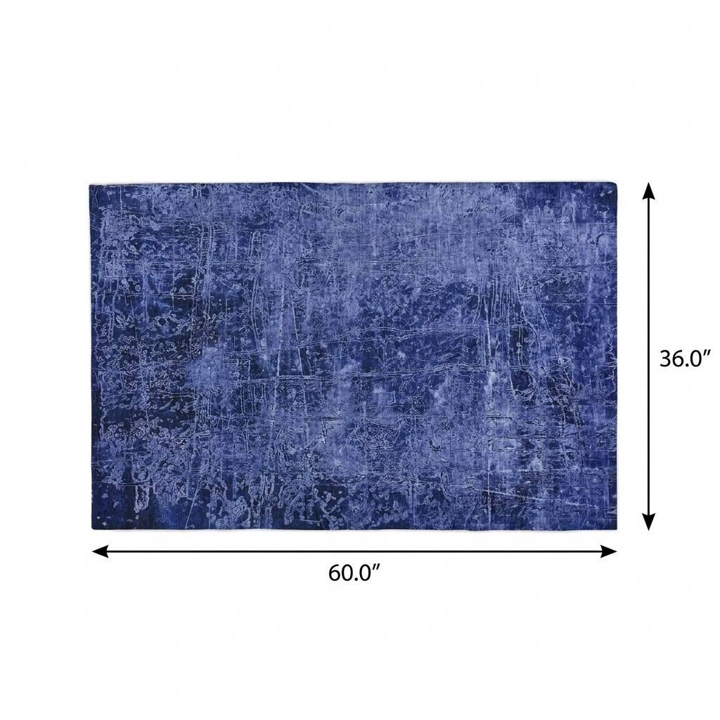 3' X 5' Navy Blue And Ivory Abstract Shag Washable Area Rug With UV Protection - HomeRoots - Flyclothing LLC
