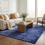 5' X 8' Navy Blue And Ivory Abstract Shag Washable Area Rug With UV Protection - HomeRoots - Flyclothing LLC