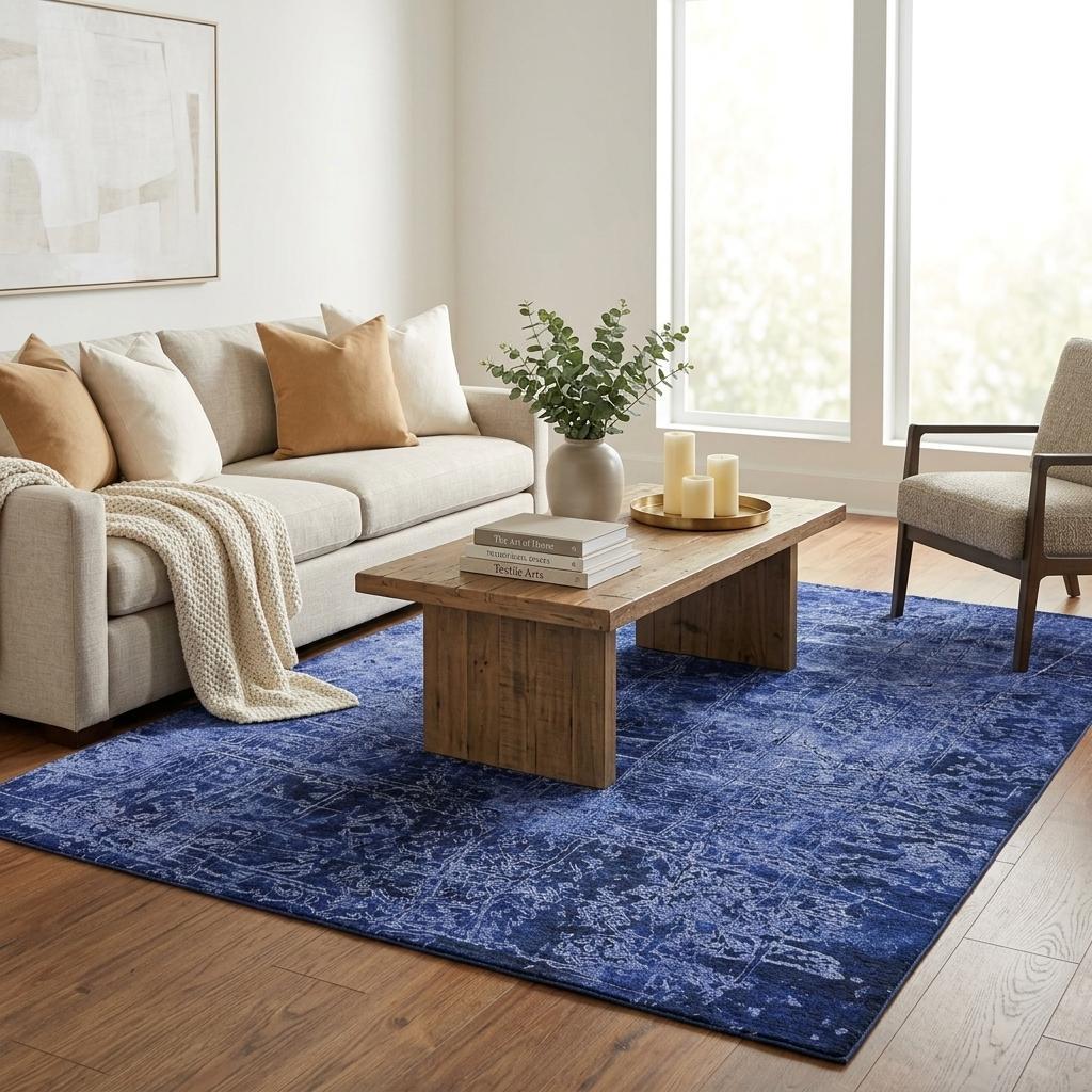 5' X 8' Navy Blue And Ivory Abstract Shag Washable Area Rug With UV Protection - HomeRoots - Flyclothing LLC