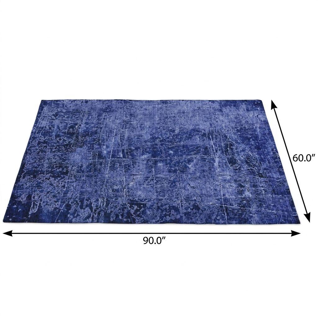 5' X 8' Navy Blue And Ivory Abstract Shag Washable Area Rug With UV Protection - HomeRoots - Flyclothing LLC