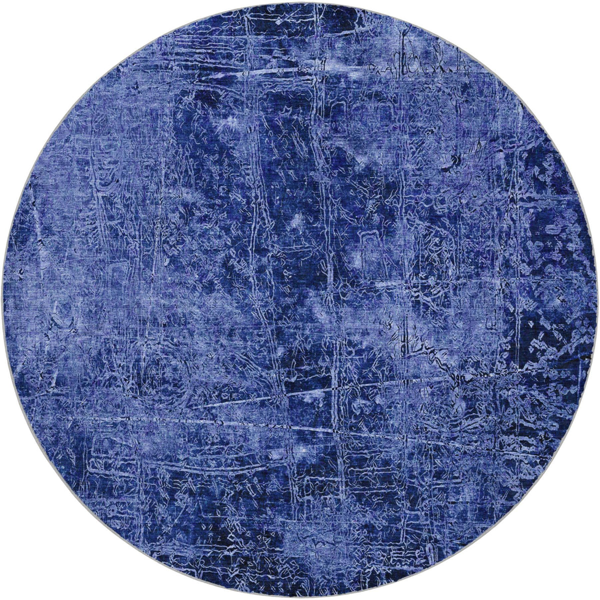 8' Navy Blue And Ivory Abstract Shag Washable Round Rug With UV Protection - HomeRoots - Flyclothing LLC