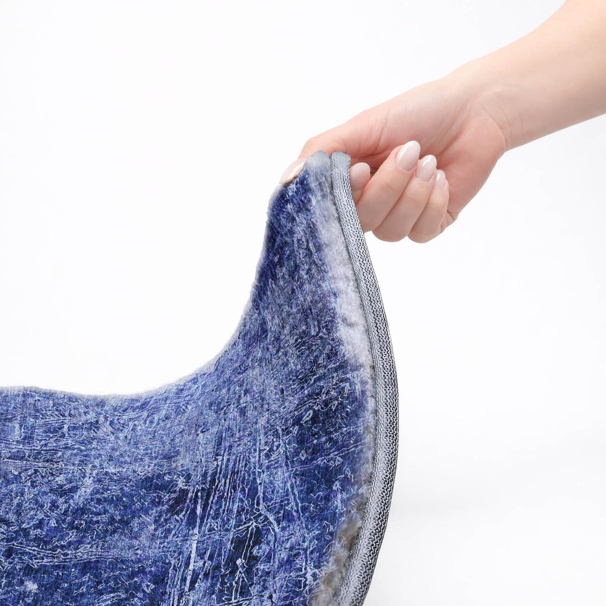 8' Navy Blue And Ivory Abstract Shag Washable Round Rug With UV Protection - HomeRoots - Flyclothing LLC