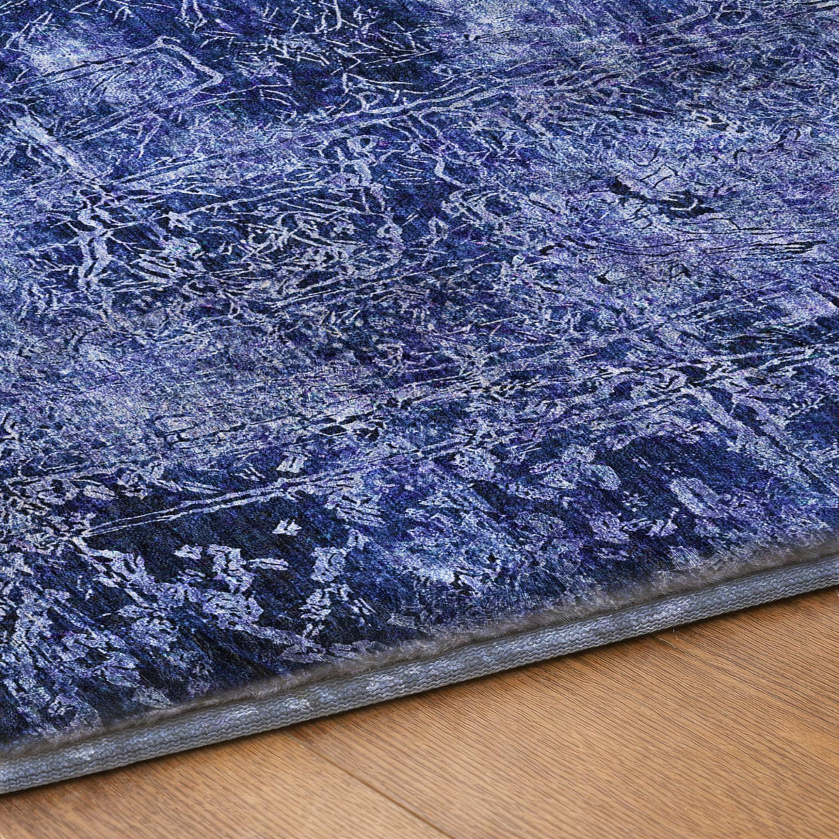 8' Navy Blue And Ivory Abstract Shag Washable Round Rug With UV Protection - HomeRoots - Flyclothing LLC