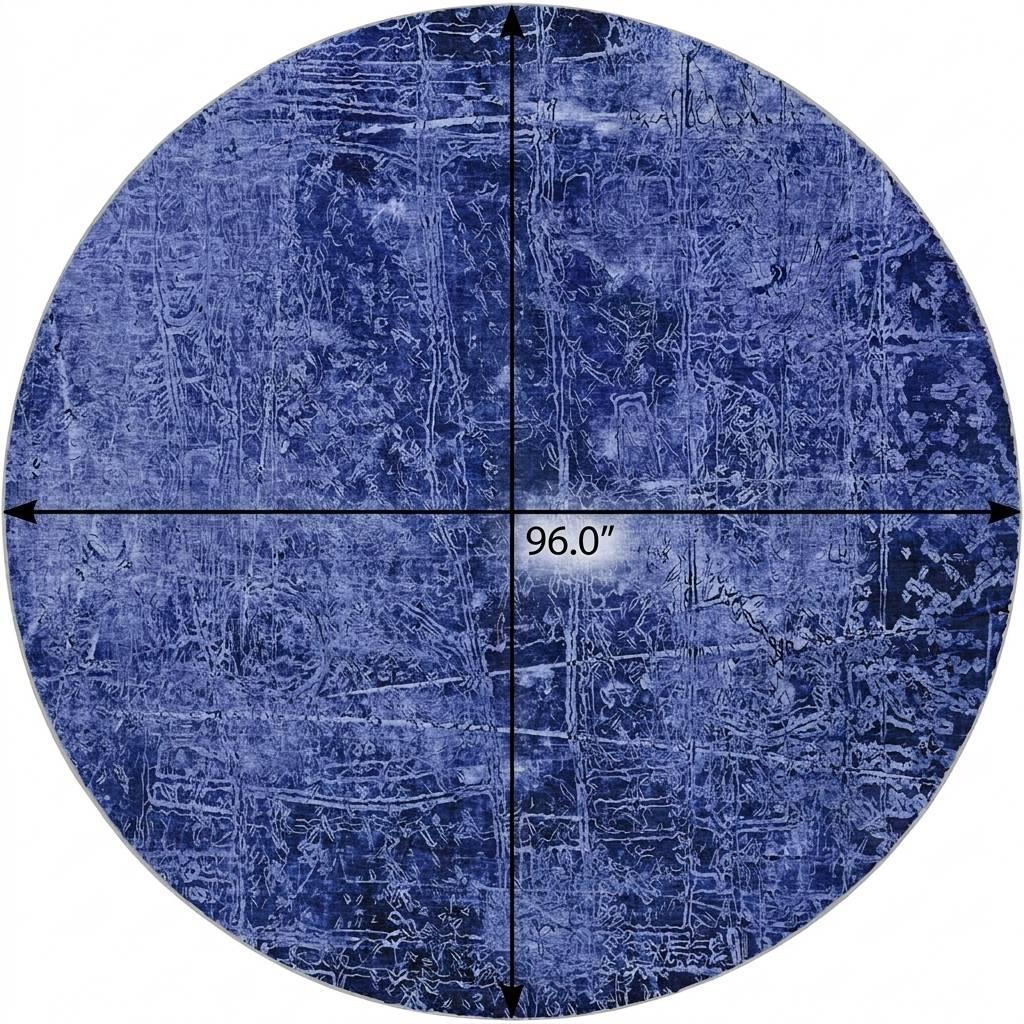 8' Navy Blue And Ivory Abstract Shag Washable Round Rug With UV Protection - HomeRoots - Flyclothing LLC