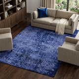 8' X 10' Navy Blue And Ivory Abstract Shag Washable Area Rug With UV Protection - HomeRoots - Flyclothing LLC
