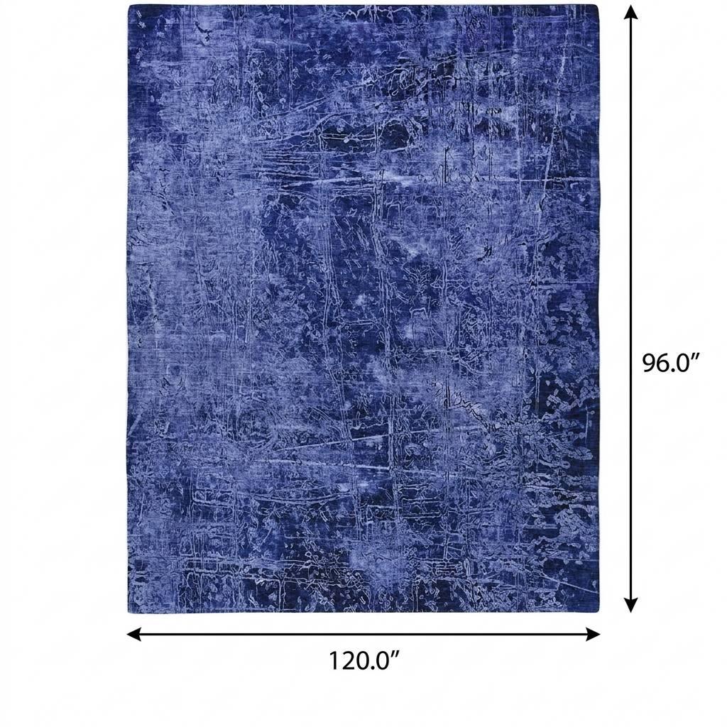 8' X 10' Navy Blue And Ivory Abstract Shag Washable Area Rug With UV Protection - HomeRoots - Flyclothing LLC