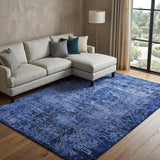 9' X 12' Navy Blue And Ivory Abstract Shag Washable Area Rug With UV Protection - HomeRoots - Flyclothing LLC