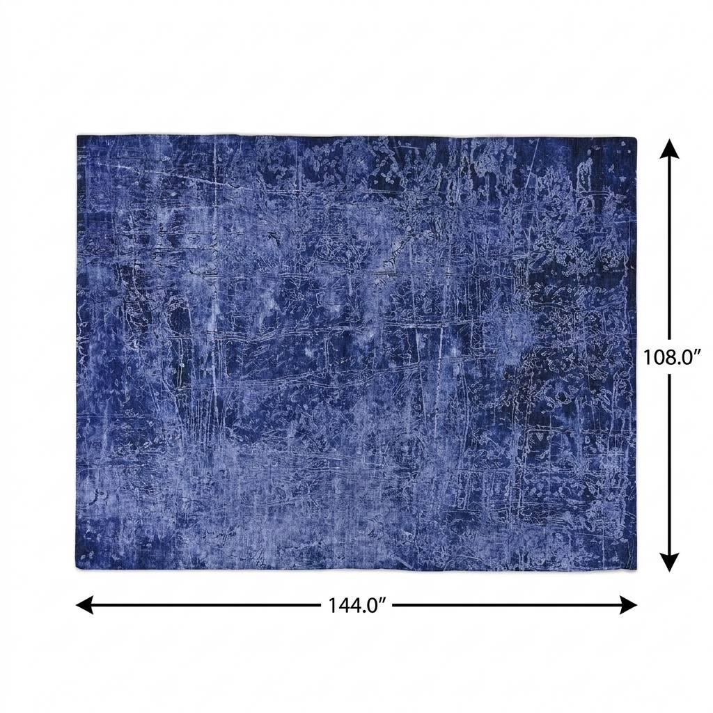 9' X 12' Navy Blue And Ivory Abstract Shag Washable Area Rug With UV Protection - HomeRoots - Flyclothing LLC