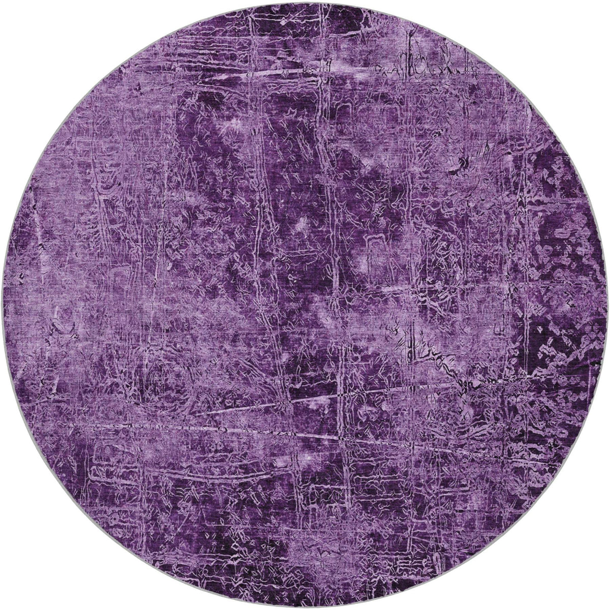 8' Purple And Charcoal Abstract Shag Washable Round Rug With UV Protection - HomeRoots - Flyclothing LLC