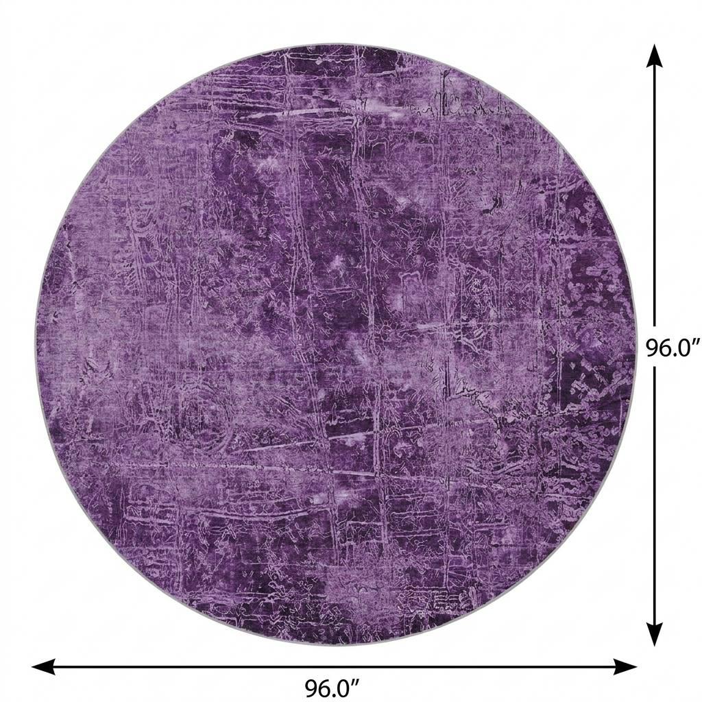 8' Purple And Charcoal Abstract Shag Washable Round Rug With UV Protection - HomeRoots - Flyclothing LLC
