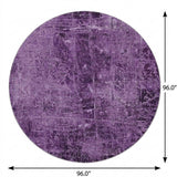 8' Purple And Charcoal Abstract Shag Washable Round Rug With UV Protection - HomeRoots - Flyclothing LLC