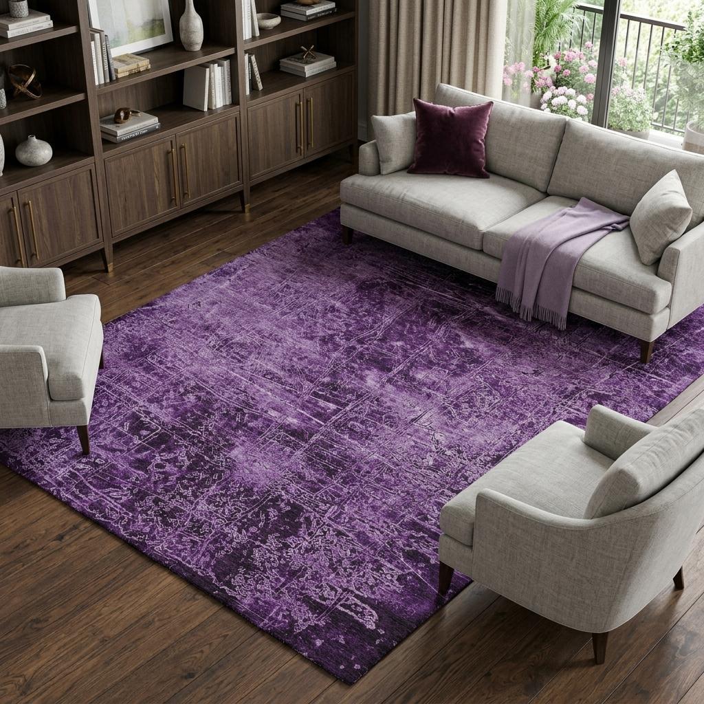 8' X 10' Purple And Charcoal Abstract Shag Washable Area Rug With UV Protection - HomeRoots - Flyclothing LLC