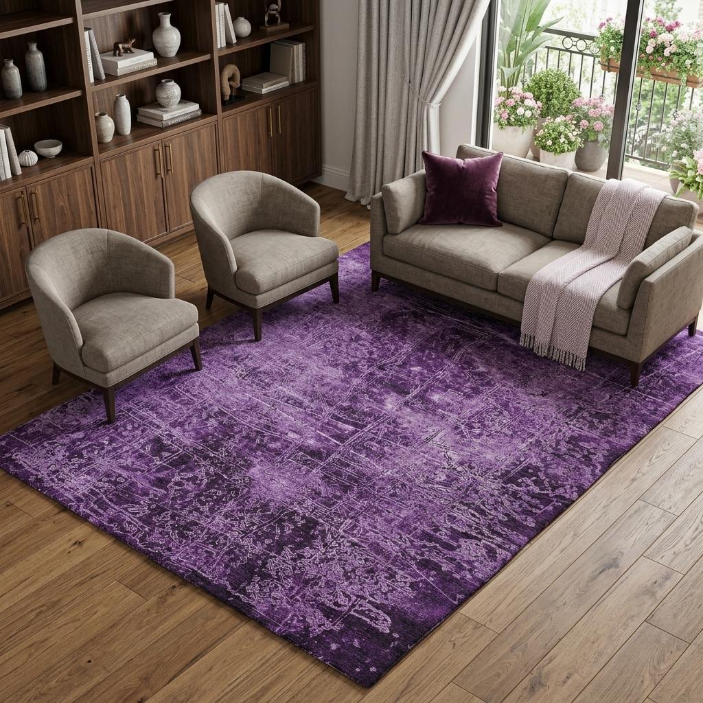 10' X 14' Purple And Charcoal Abstract Shag Washable Area Rug With UV Protection - HomeRoots - Flyclothing LLC