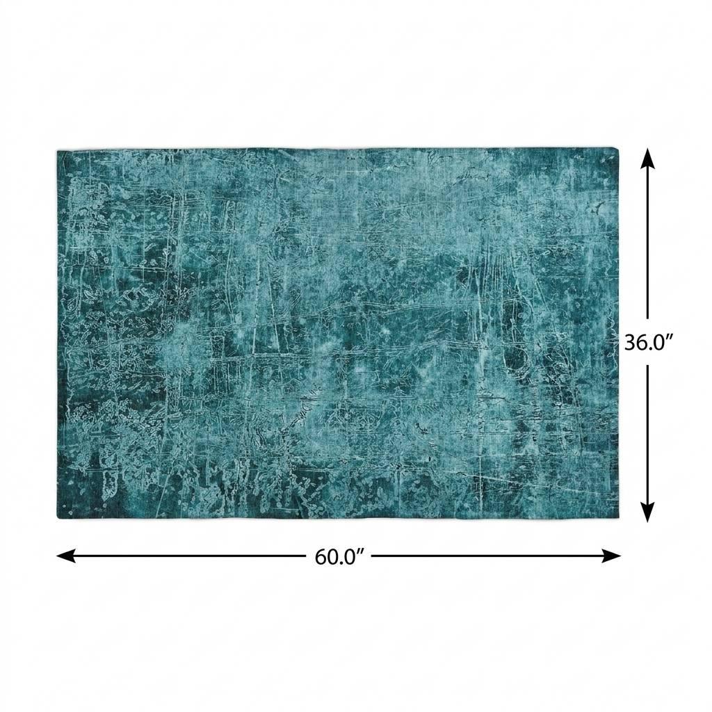 3' X 5' Teal And Ivory Abstract Shag Washable Area Rug With UV Protection - HomeRoots - Flyclothing LLC