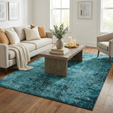 5' X 8' Teal And Ivory Abstract Shag Washable Area Rug With UV Protection - HomeRoots - Flyclothing LLC