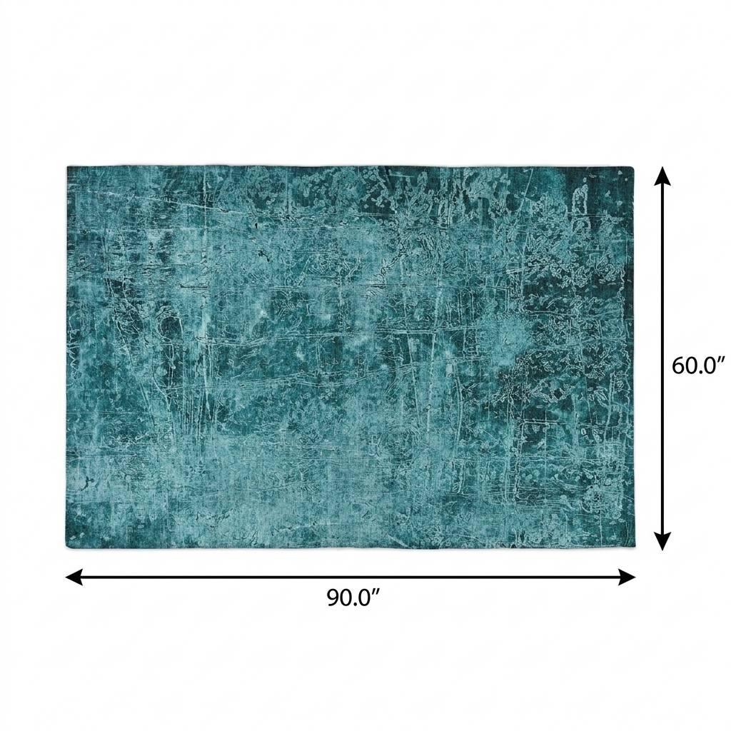 5' X 8' Teal And Ivory Abstract Shag Washable Area Rug With UV Protection - HomeRoots - Flyclothing LLC