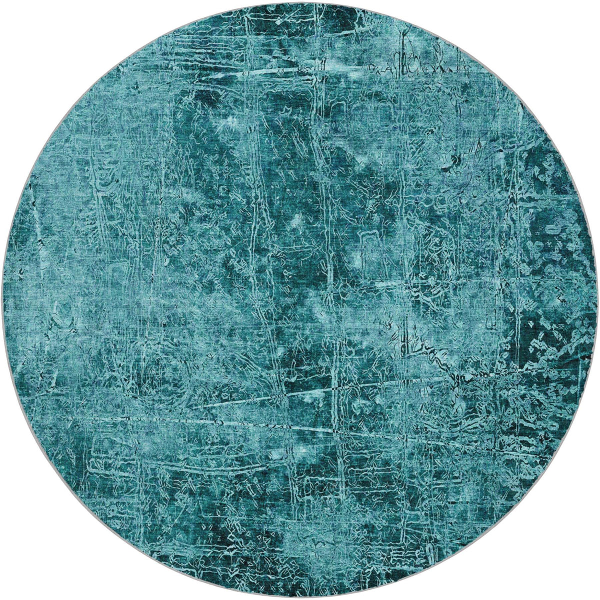 8' Teal And Ivory Abstract Shag Washable Round Rug With UV Protection - HomeRoots - Flyclothing LLC