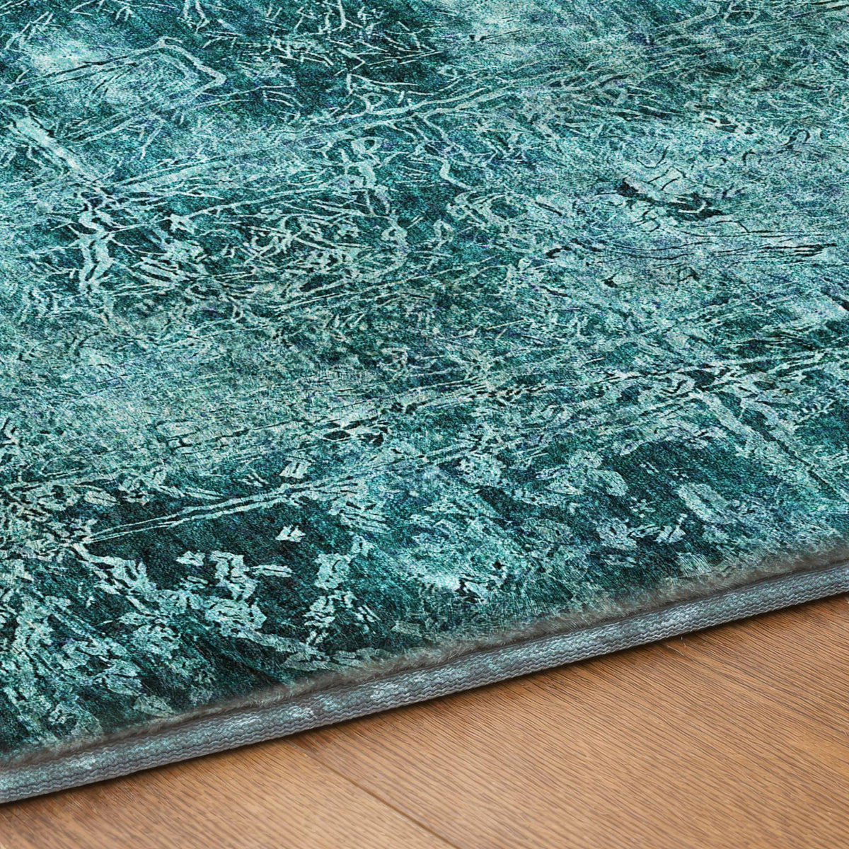 8' Teal And Ivory Abstract Shag Washable Round Rug With UV Protection - HomeRoots - Flyclothing LLC