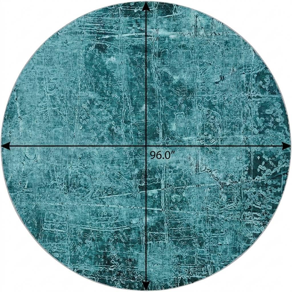 8' Teal And Ivory Abstract Shag Washable Round Rug With UV Protection - HomeRoots - Flyclothing LLC