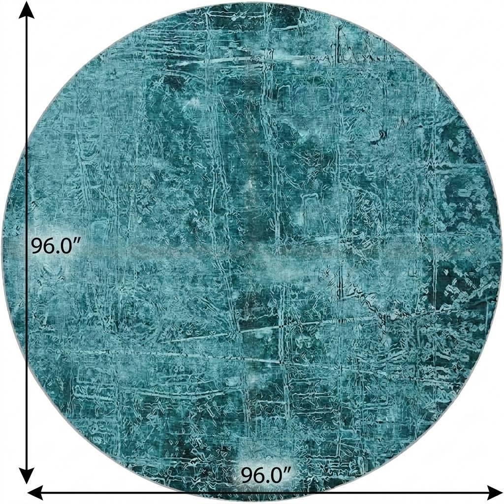 8' Teal And Ivory Abstract Shag Washable Round Rug With UV Protection - HomeRoots - Flyclothing LLC