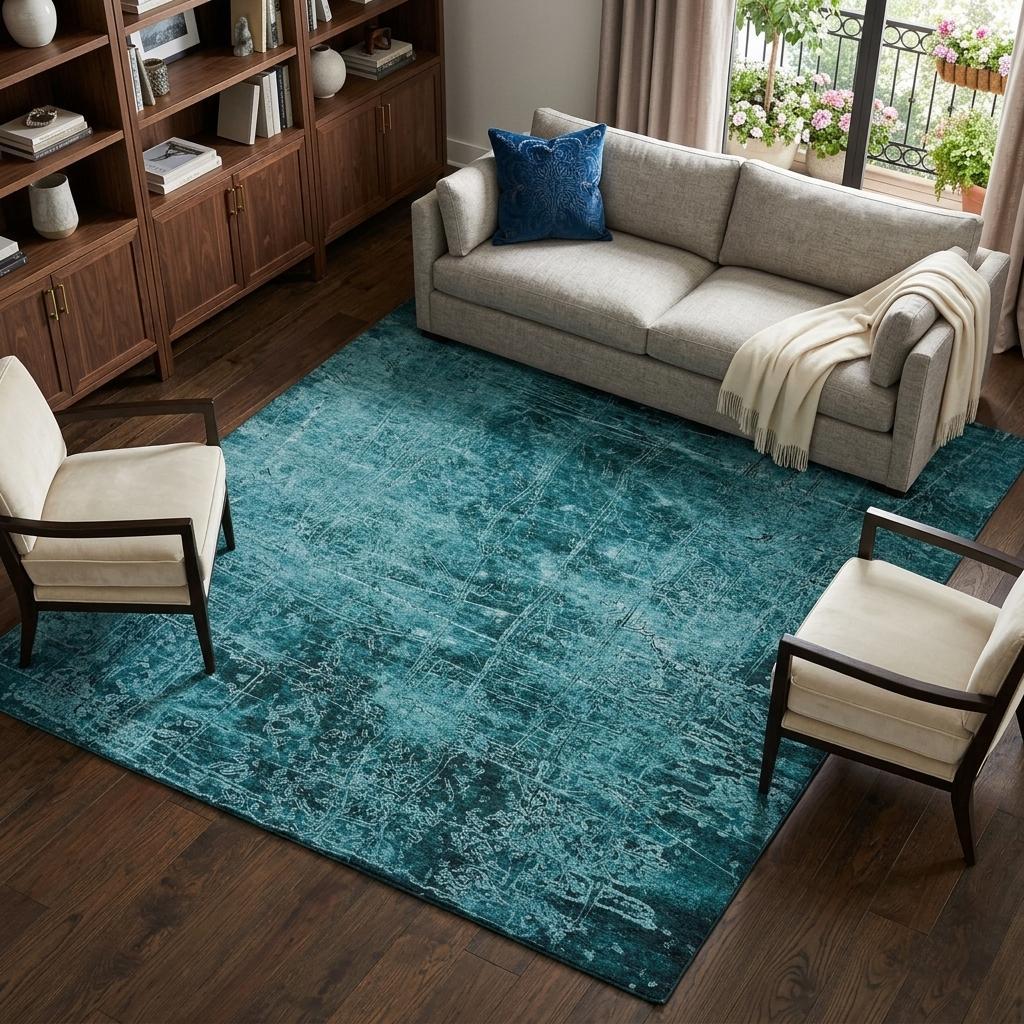 8' X 10' Teal And Ivory Abstract Shag Washable Area Rug With UV Protection - HomeRoots - Flyclothing LLC