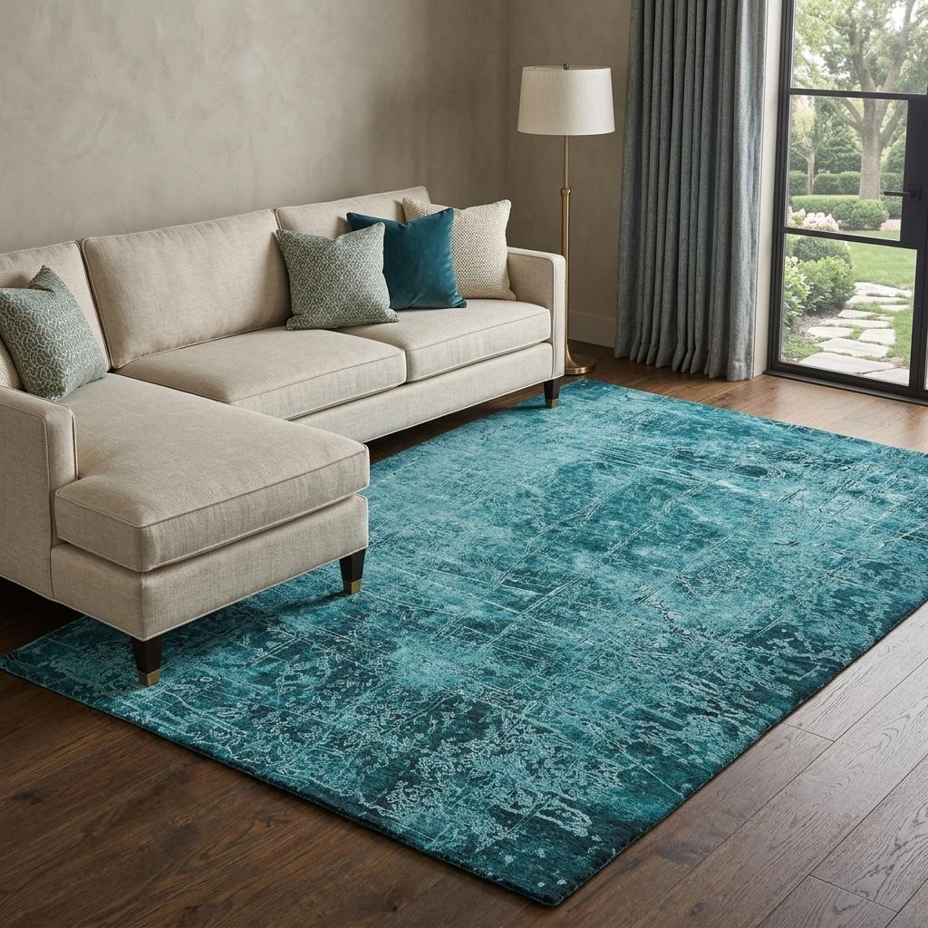 9' X 12' Teal And Ivory Abstract Shag Washable Area Rug With UV Protection - HomeRoots - Flyclothing LLC
