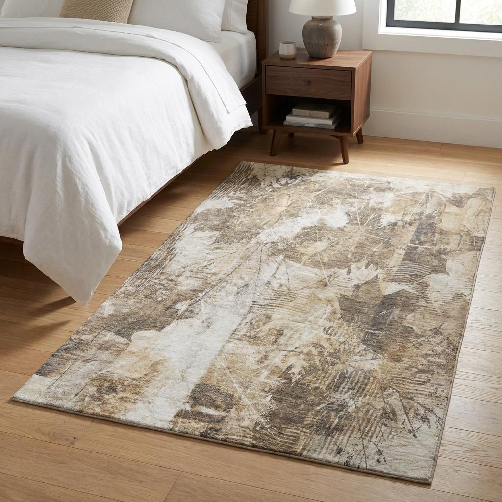 3' X 5' Beige And Ivory Floral Shag Washable Area Rug With UV Protection - HomeRoots - Flyclothing LLC