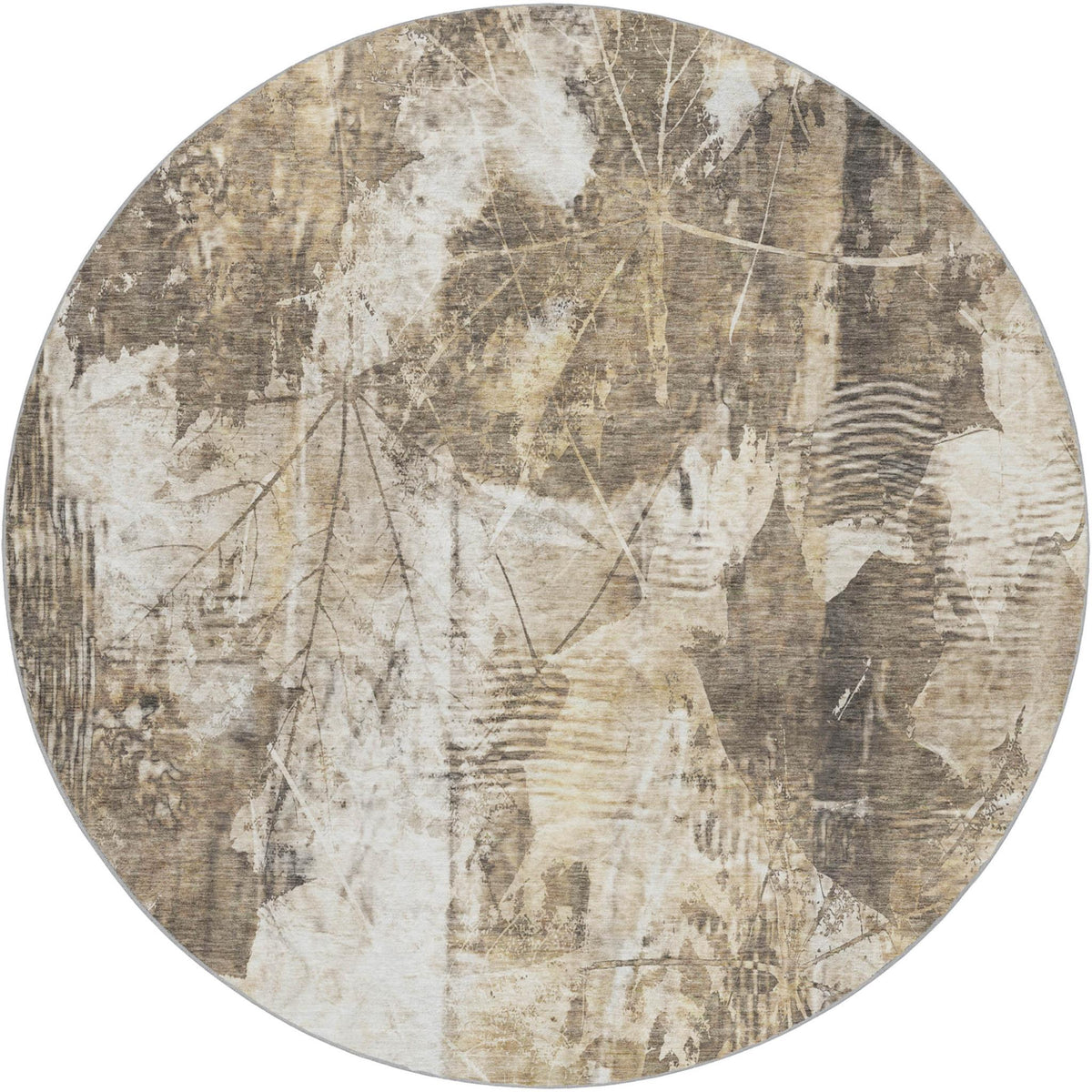 8' Beige And Ivory Floral Shag Washable Round Rug With UV Protection - HomeRoots - Flyclothing LLC