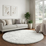 8' Beige And Ivory Floral Shag Washable Round Rug With UV Protection - HomeRoots - Flyclothing LLC