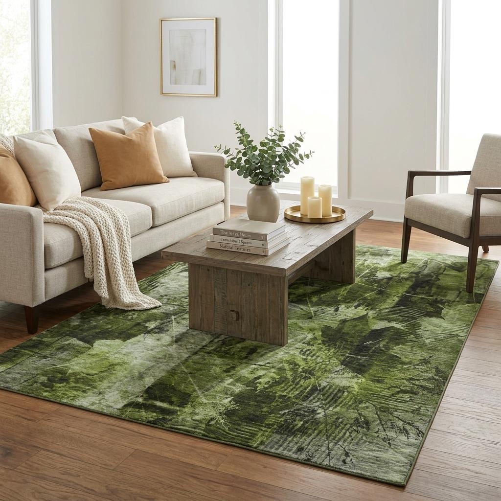 5' X 8' Green And Charcoal Floral Shag Washable Area Rug With UV Protection - HomeRoots - Flyclothing LLC