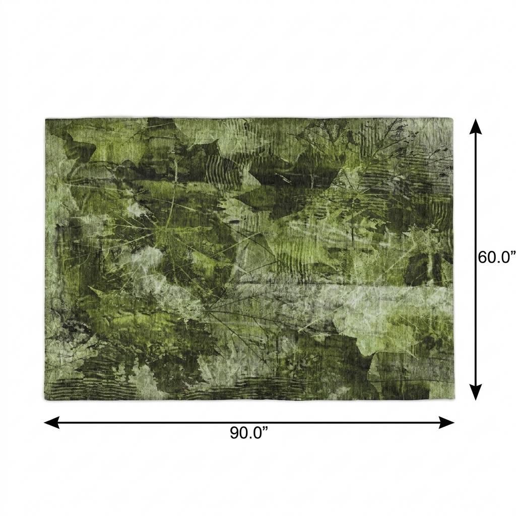 5' X 8' Green And Charcoal Floral Shag Washable Area Rug With UV Protection - HomeRoots - Flyclothing LLC