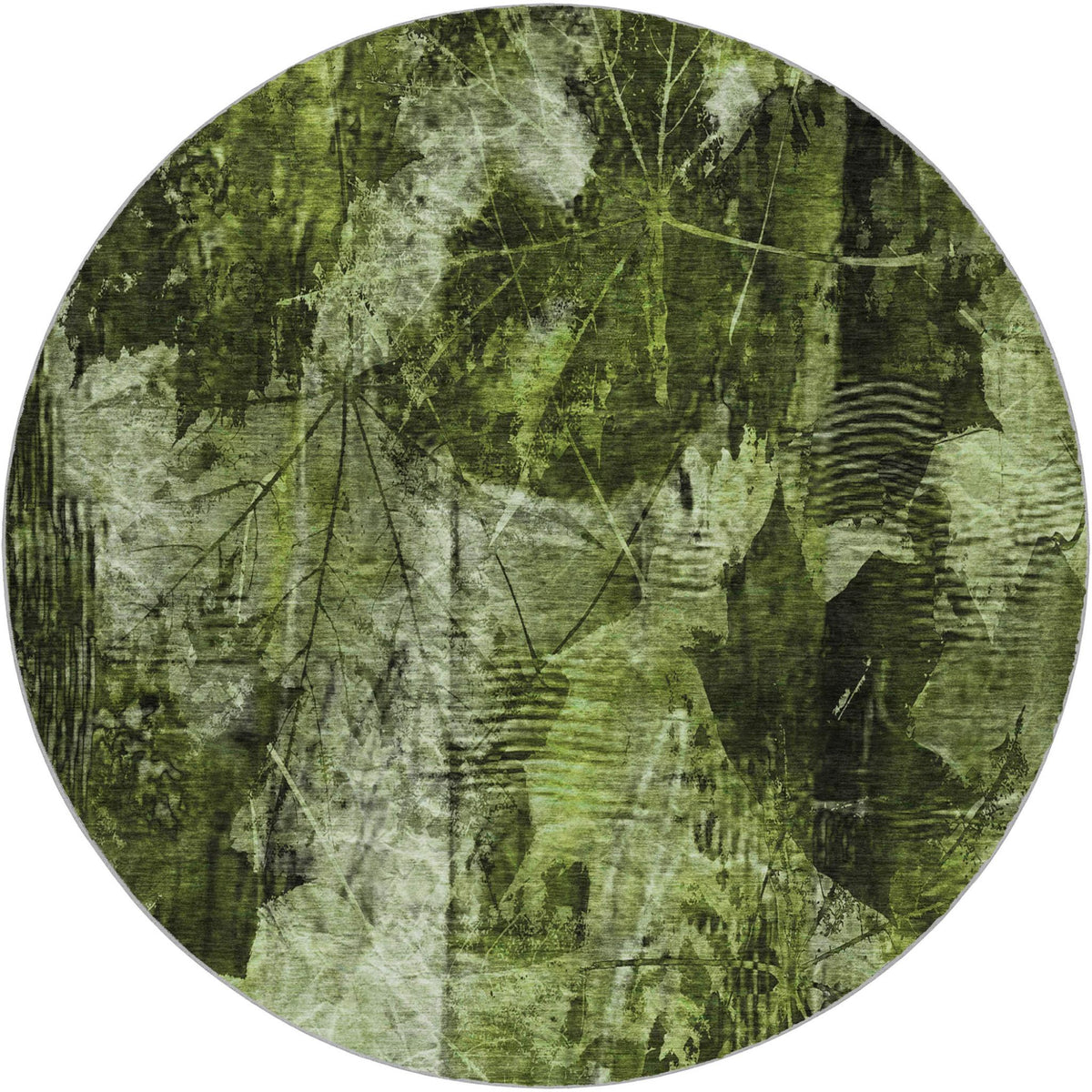 8' Green And Charcoal Floral Shag Washable Round Rug With UV Protection - HomeRoots - Flyclothing LLC