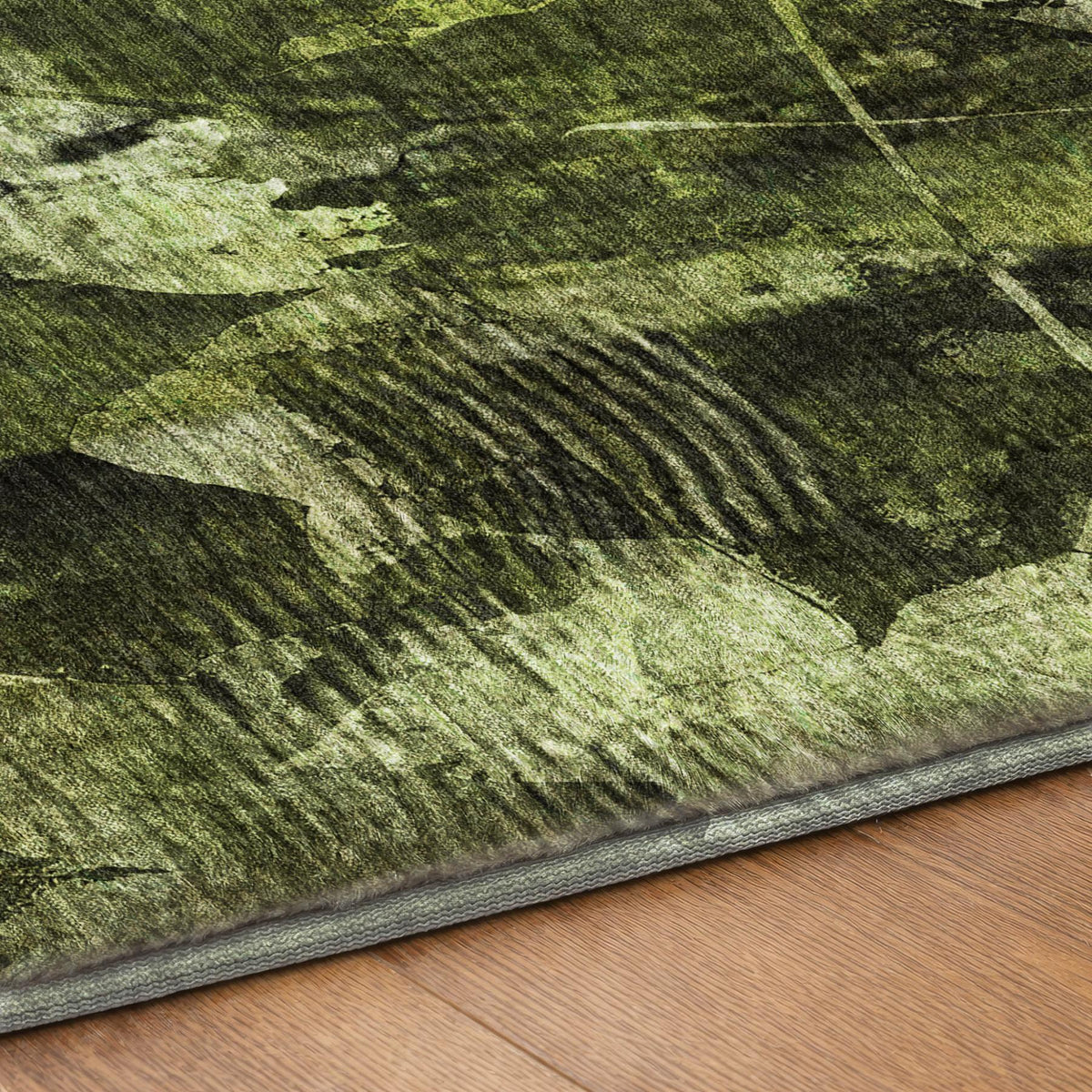 8' Green And Charcoal Floral Shag Washable Round Rug With UV Protection - HomeRoots - Flyclothing LLC