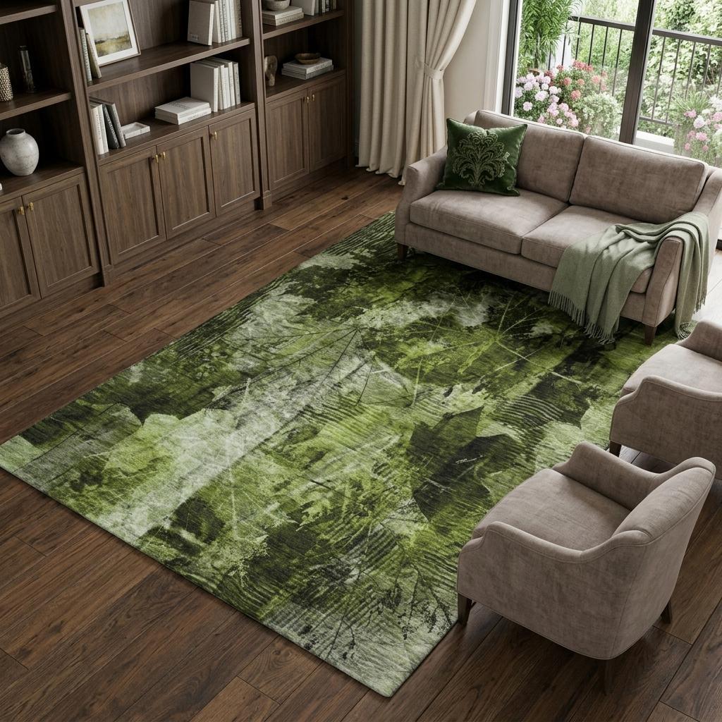 10' X 14' Green And Charcoal Floral Shag Washable Area Rug With UV Protection - HomeRoots - Flyclothing LLC
