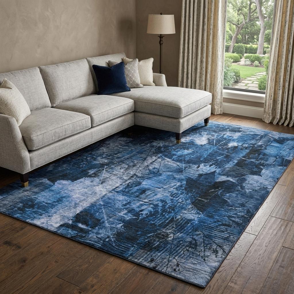 8' X 10' Navy Blue And Ivory Floral Shag Washable Area Rug With UV Protection - HomeRoots - Flyclothing LLC
