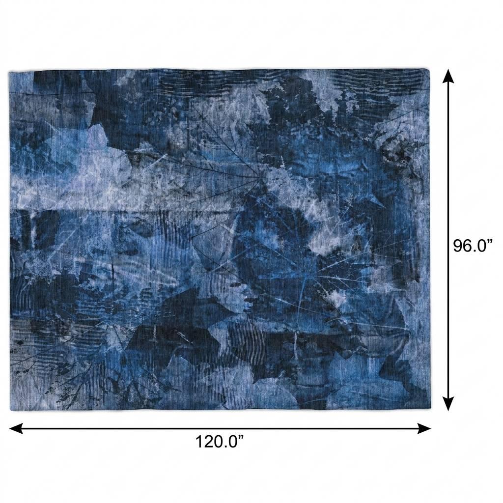 8' X 10' Navy Blue And Ivory Floral Shag Washable Area Rug With UV Protection - HomeRoots - Flyclothing LLC