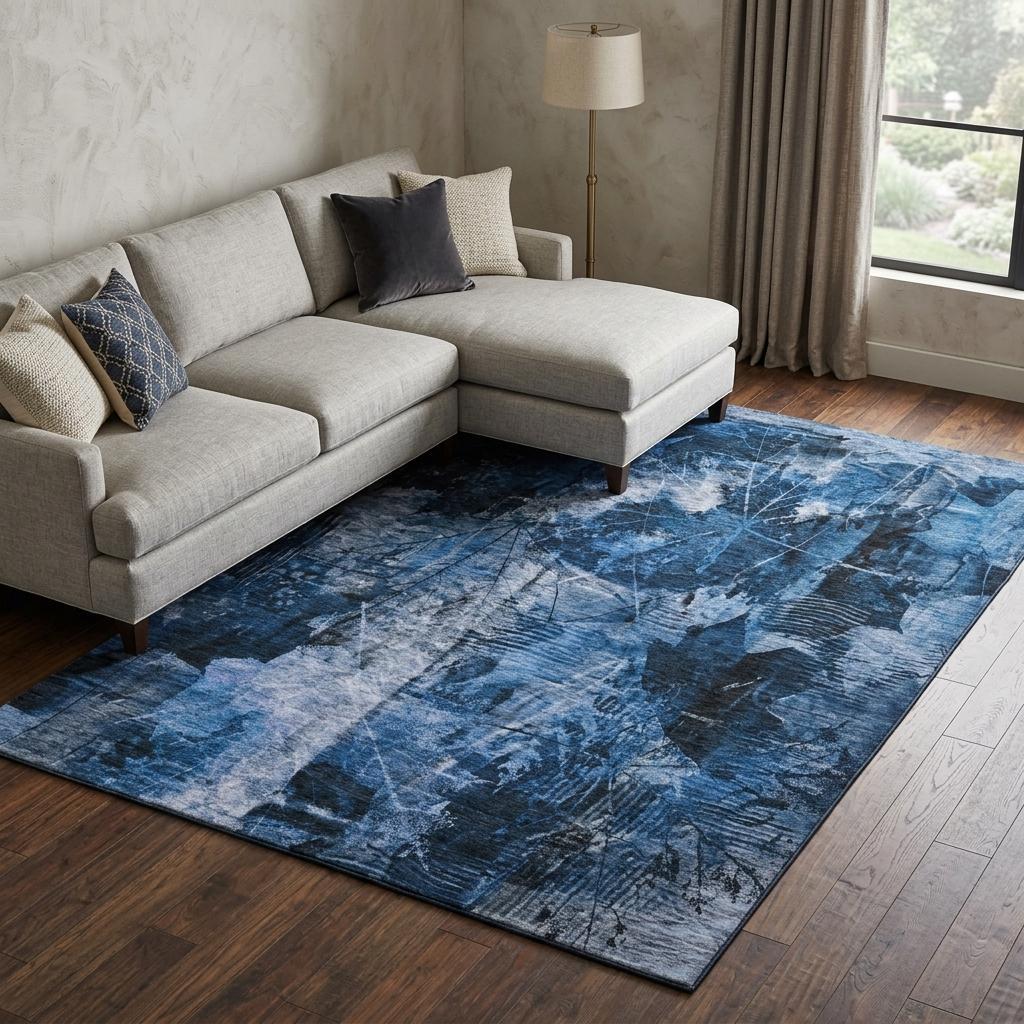 9' X 12' Navy Blue And Ivory Floral Shag Washable Area Rug With UV Protection - HomeRoots - Flyclothing LLC