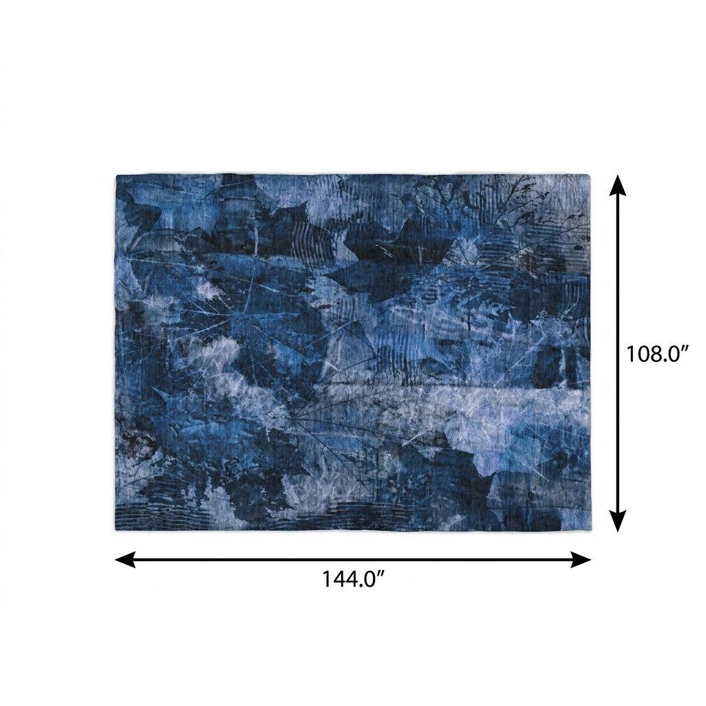9' X 12' Navy Blue And Ivory Floral Shag Washable Area Rug With UV Protection - HomeRoots - Flyclothing LLC