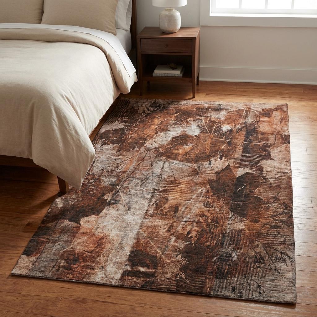 3' X 5' Orange And Charcoal Floral Shag Washable Area Rug With UV Protection - HomeRoots - Flyclothing LLC