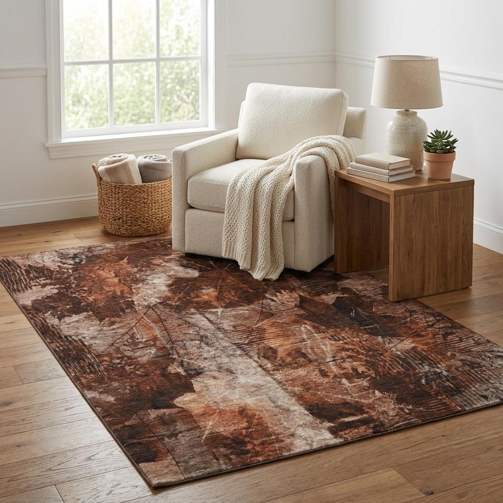 5' X 8' Orange And Charcoal Floral Shag Washable Area Rug With UV Protection - HomeRoots - Flyclothing LLC