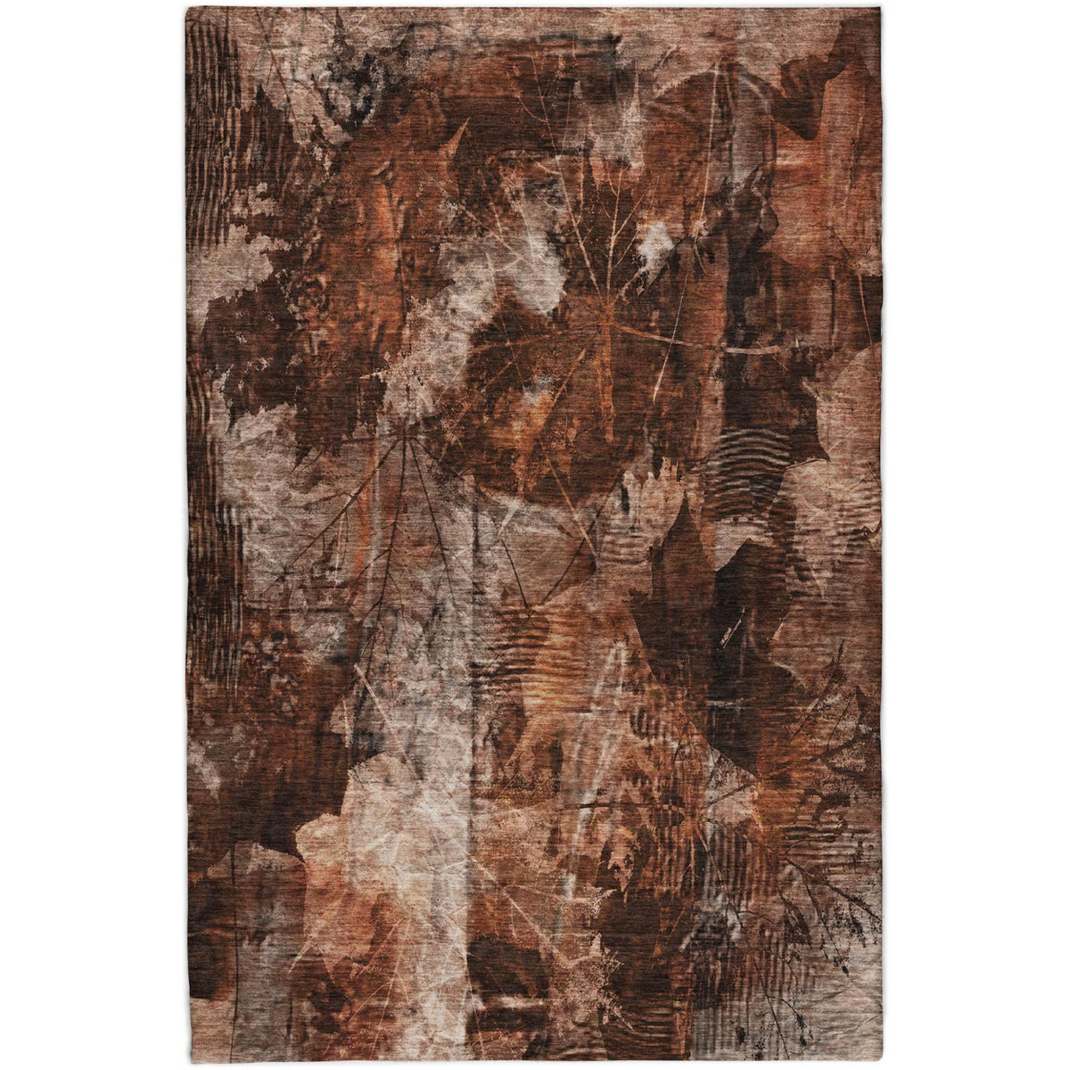 5' X 8' Orange And Charcoal Floral Shag Washable Area Rug With UV Protection - HomeRoots - Flyclothing LLC