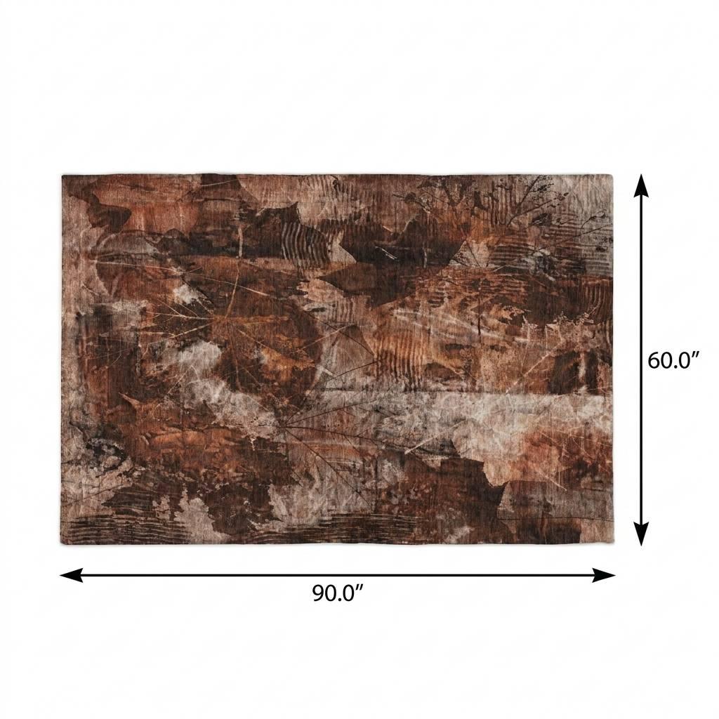 5' X 8' Orange And Charcoal Floral Shag Washable Area Rug With UV Protection - HomeRoots - Flyclothing LLC