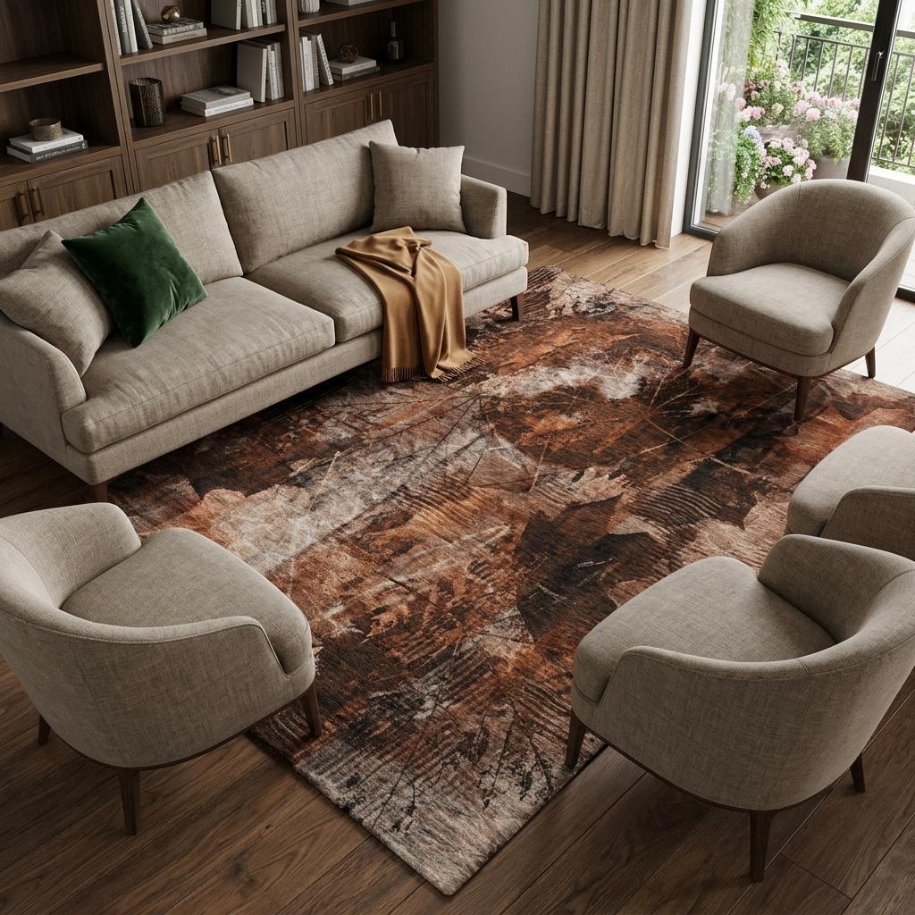 8' X 10' Orange And Charcoal Floral Shag Washable Area Rug With UV Protection - HomeRoots - Flyclothing LLC