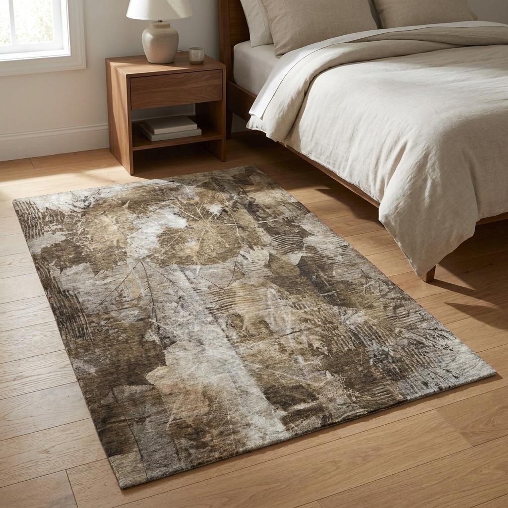 3' X 5' Taupe And Beige Floral Shag Washable Area Rug With UV Protection - HomeRoots - Flyclothing LLC