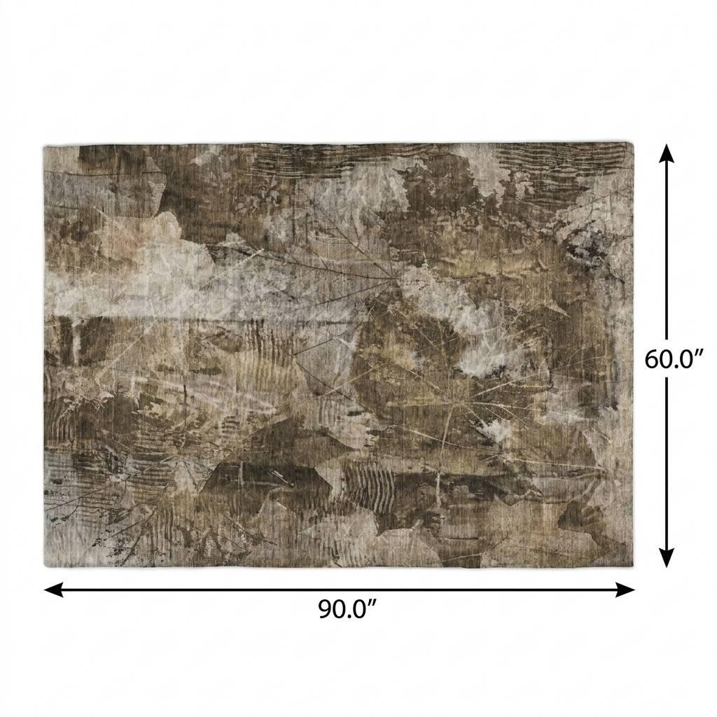 5' X 8' Taupe And Beige Floral Shag Washable Area Rug With UV Protection - HomeRoots - Flyclothing LLC